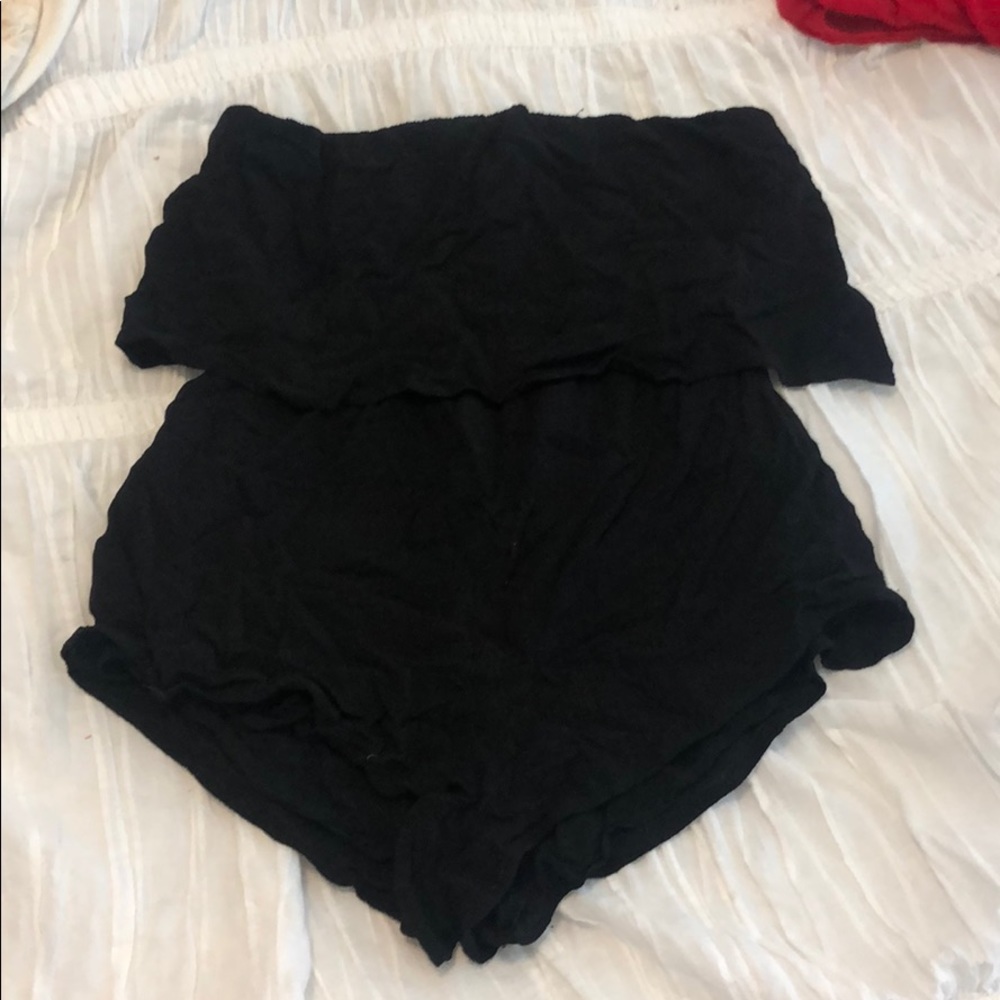 Black strapless romper